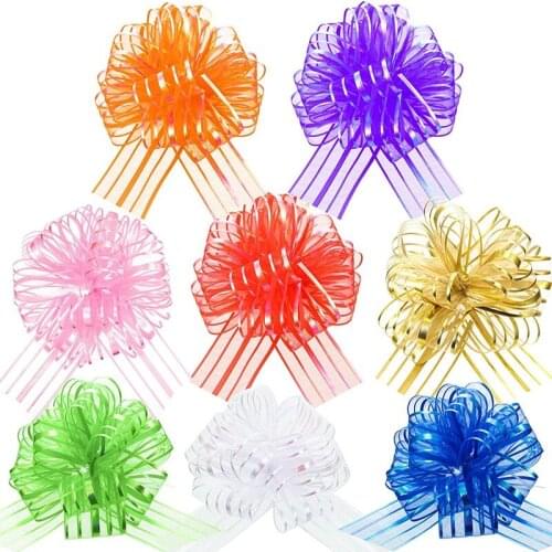 8Pcs Pull Bow Mixed Color Large Snow Yarn Pull Bow Gift Wrapping Pull Bow With Ribbon For Wedding Gift Baskets