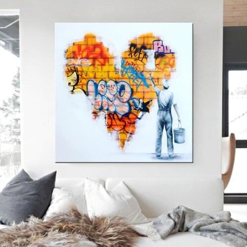 Abstract Heart Shape Graffiti Art Canvas Painting Street Graffiti Love Posters and Prints Wall Art Pictures for Home Decoration