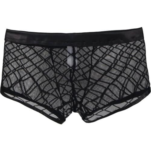 New Arrival Underwear For Men Transparent S M L XL Boxer Men Sexy Black Cotton Plaid Boxer Para Hombre Lingerie Homme MPS056