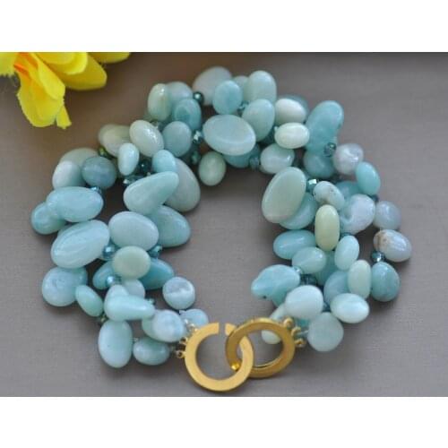 Z10221 4Row 8" 13mm Natural Baroque blue Amazonite Crystal Bracelet