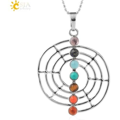 CSJA Reiki Symbols Spiral Pendants Healing Yoga 7 Chakra Stone Eight Trigrams Shaped Symbolic Amulet Women Pendant Necklace E041