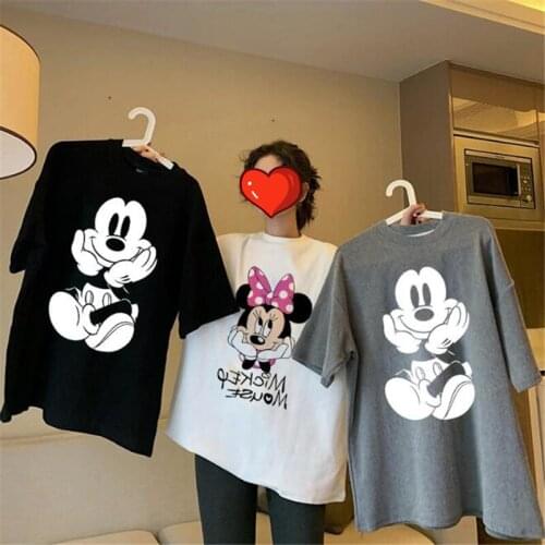 Disney Women T Shirt Harajuku Mickey Mouse Tee Cartoon Print Pullover Graphic T-Shirt Streetwear Tops Couples Matching Clothes