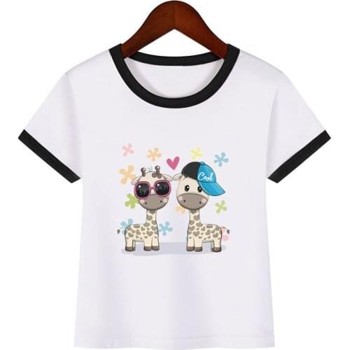 Summer 2020 harajuku kawaii boy girl t-shirt lovely cartoon animal giraffe print Family clothing brother sister clothes tshirt