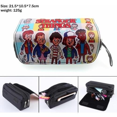 Stranger Things Canvas Pencil Case Student Zip Boys Girls Penbag Women Travel Portable Cosmetic Bag Cartoon Makeupbag Stationery