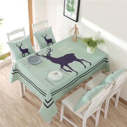 Nordic Style Christmas Deer Printed Table Cloth Thicken Cotton Linen Dining Tablecloth Rectangular Table Cover Festival Decor