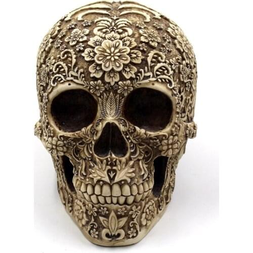 Cluster Flower Skeleton Human Skull Decoration Halloween Home Bar Table High Grade Resin Decorative Craft Skull Mask With Box
