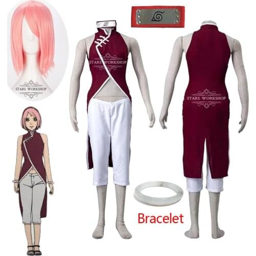 Anime Haruno Sakura Cosplay Costume Girls Sexy Cheongsam Uniform Halloween Carnival Party Suit Accessories Custom Made