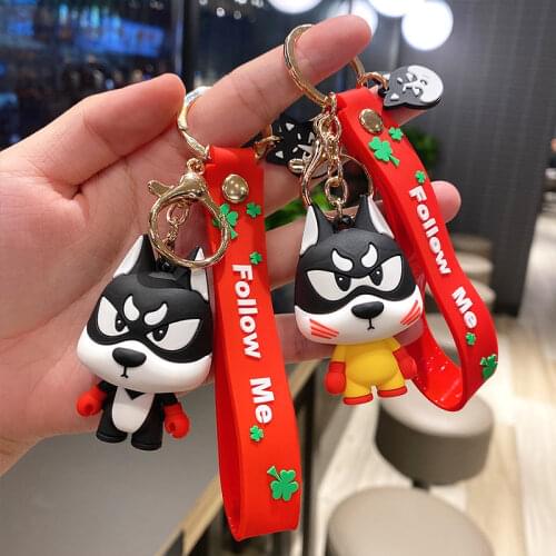 Cute Silicone Husky Keychain For Women 2021 Chrams Anime Dog Pendant Key Ring Mobile Phone Bag Car Key Chain Lady Accessories