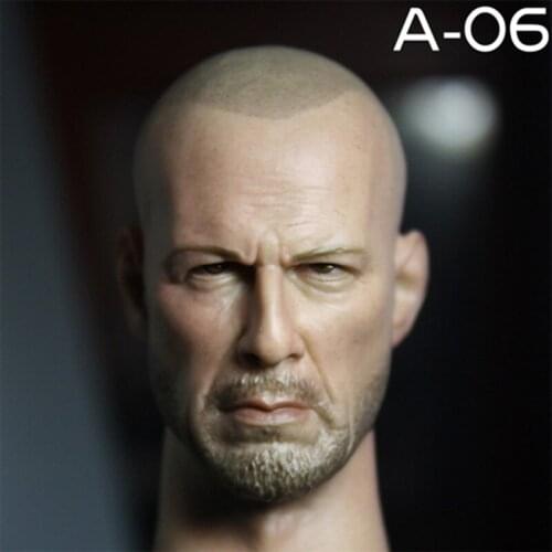 1/6 scale Male boy A06 Bruce Willis bald old Tough guy cloth head carving Model For 12" Action Figure Body Accessories Model toy