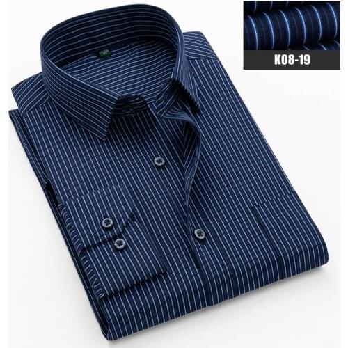 Mens Dress Shirt Pinstripe Slim Fit Non-Iron Long Sleeves For Prom Business Gentlemen Groomsmen Formal Shirts Men Work Shirts