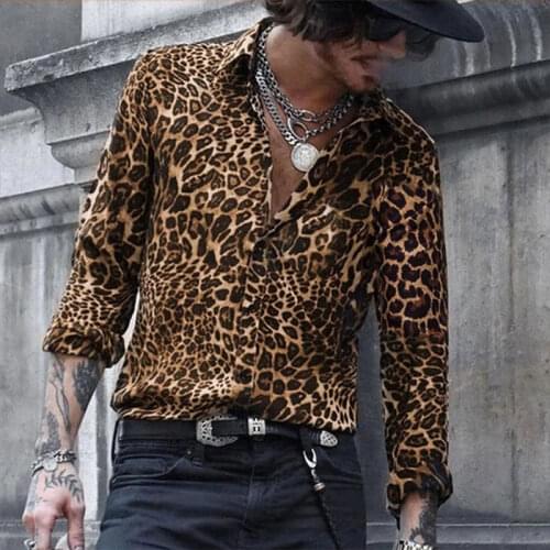 Mens Lapel Leopard Print Digital Printed Shirt Mens Casual Leopard Print Long Sleeve Shirt Mens Shirt Top Tide Brand Clothing