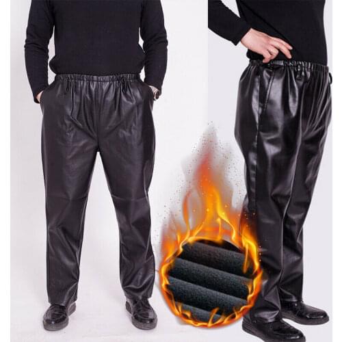 Mens Fleece Lined Winter Warm Pants Pu Leather Motorcycle Waterproof Trousers