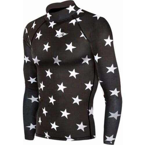 Newest Mens TakeFive Skin Tight Compression Base Layer Black Star Running Shirt-069