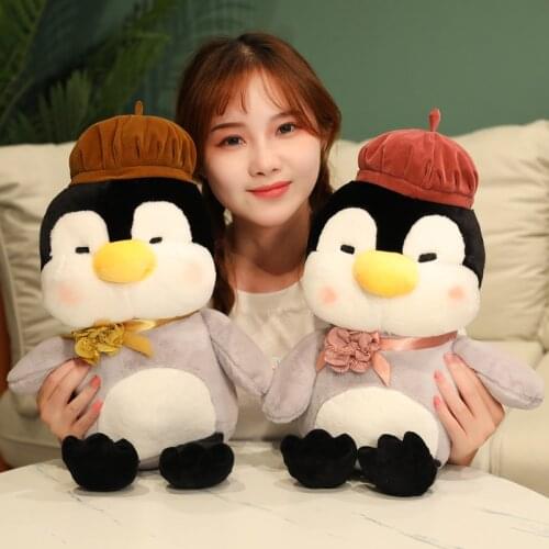 New 30-55cm Cute Painter Penguin Plush Toy Wearing Cap Art Penguin Doll Childrens Doll Sleeping Doll Birthday Gift