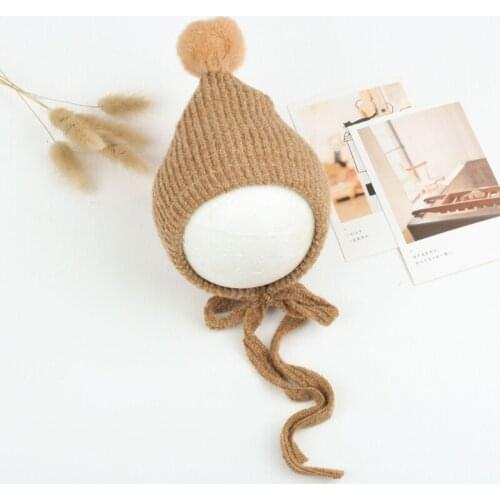Newborn Photography Props Baby Knitted Hat Hair Ball Hat Infants Beanies Cap Photo Shooting Accessories