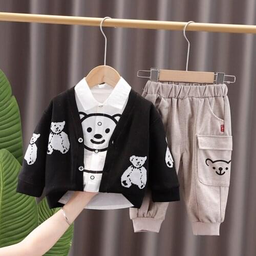 2021 Autumn Baby Boys Clothing Sets Infant Cartoon Bear Coats Shirt Pants Children Cotton Clothes Outfit Kids Casual Sportswear