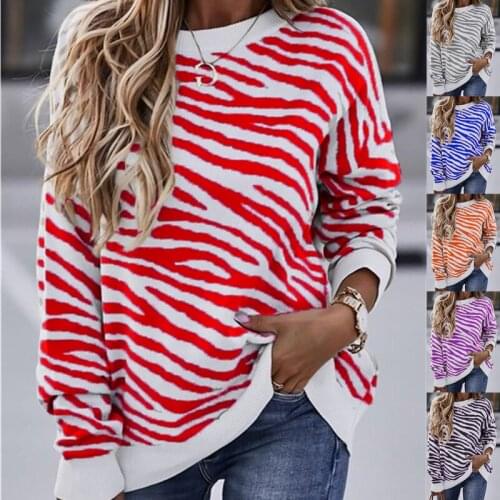 Autumn and Winter European and American Foreign Trade Womens Clothing Tie-Dyed Striped Printed T-shirt with Long Sleeves Hoodie