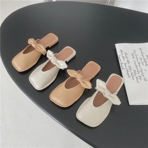 Mango head half slippers womens outer wear 2021 spring and summer new gentle wind bow Baotou flat slippers
