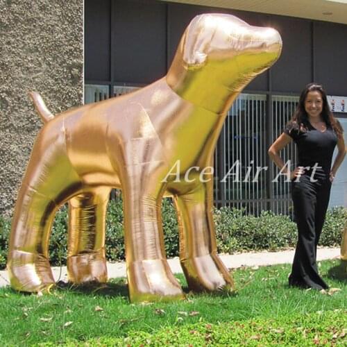 Attractive 3 m long large golden inflatable gold pet dog animal masco for backyard ground/outdoor street decoration