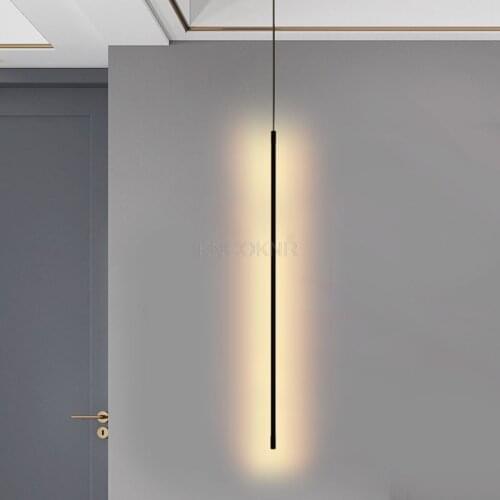 Simple Bedroom Bedside Pendant Lights Modern Living Room Decor Line LED Pendant Lamps Geometry Line Strip Hanging Light Fixtures