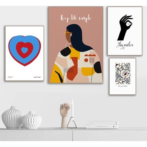Keep Life Simple Inspiring Quote Poster Woman Hand Heart Flower Canvas Print Painting Wall Pictures for Living Room Home Decor