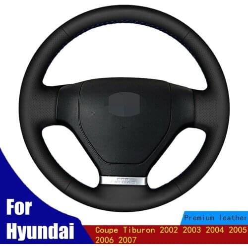 Hand-stitched Car Steering Wheel Covers Soft Black PU Artificial Leather For Hyundai Coupe Tiburon 2002 2003 2004 2005 2006 2007