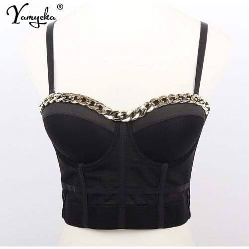Sexy Solid Chain halter corset crop top women summer Party bustier y2k tank top Push Up bra clubwear tube Cropped womens tops