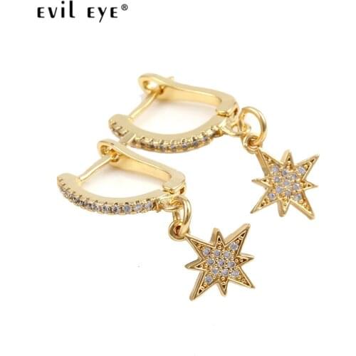 EVIL EYE Earrings Gold Color Micro Pave Star Pendant Drop Dangle Earrings 2019 Fashion Jewelry for Women Girls EY6260