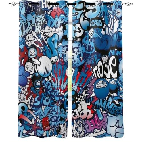 Blue Explosion Punk Graffiti Curtain for Living Room Kids Room Decoration Bedroom Curtain Window Treatment Drapes
