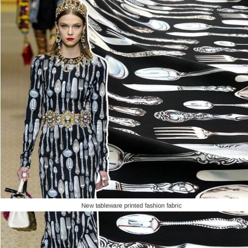 Tableware Satin Skirt Dress fabric Cloth For sewing and Needlework Dresses Fabrics Digital Printing Polyester Handmade Fabric DG