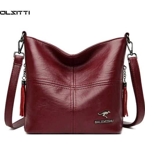 Female Shoulder Messenger Bag Ladies Soft Leather Handbag Crossbody Bags for Women 2021 Handbag Sac Fashion Tassel Bucket Bag