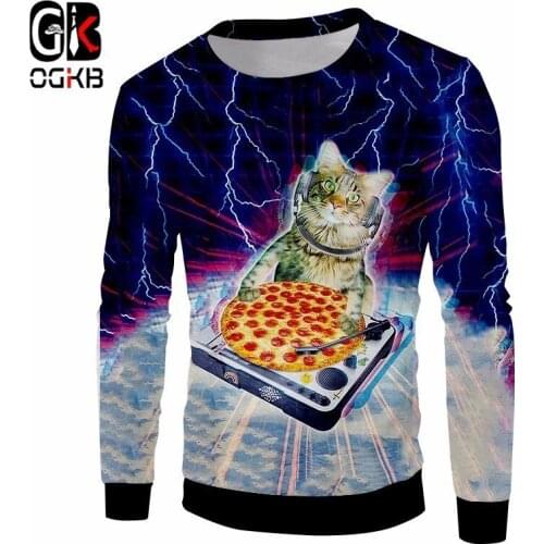 OGKB New Tops Women/mens Funny Print Pizza Cat 3d Sweatshirt Galaxy Space O Neck Hoodie Unisex Hiphop Streetwear Casual Sweats