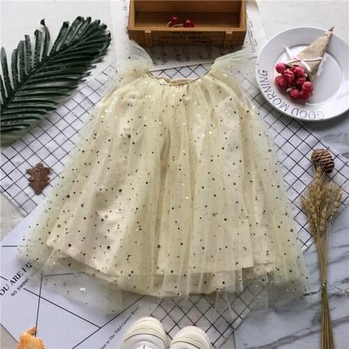 Tonytaobaby Summer New Baby Girl Yellow Star Mesh Dress Pure Cotton Princess Dress
