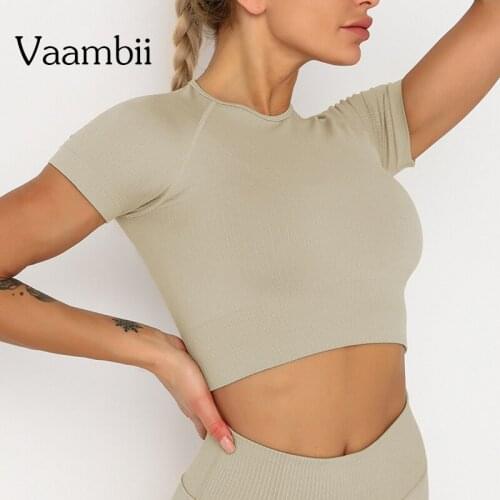 Ribbed Sports Tops Woman Gym Crop Top Women Seamless Sport T-shirt Knitted Sports T-shirts Womens Short Sleeve Shirt Sportswear