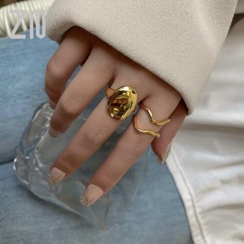 ZN Minimalist Gold Color Chunky Rings Trendy Creative Hollow Irregular Geometric Rings for Women Female Wedding Jewelry