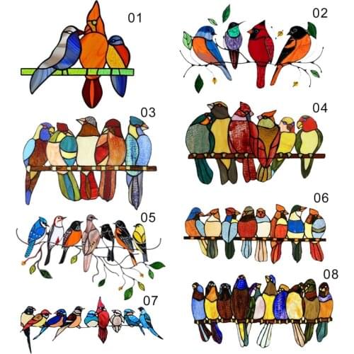 Stained Glass Birds-on-a-wire Window Hanging Decorations Panel Hanging Catcher Wind Chimes Living Room Sticker decoration