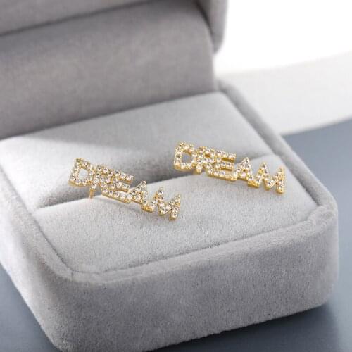 Dream Letter Earrings For Women Zircon Stud Earring Party Accessories Jewelry Gift Bijoux Femme Brincos