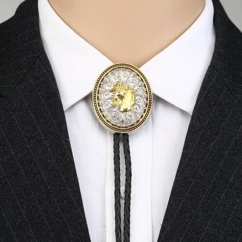 Female Western Cowboy bolo Tie Horse Head Eagle Head Bull Head Zinc Alloy Plating Process Leather Collar Rope Men and Women Suit