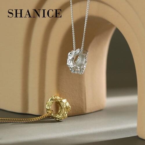 SHANICE 925 Sterling Silver ins retro craft rock pattern geometric circle Pendant Necklace Clavicle Necklace for Women Girl