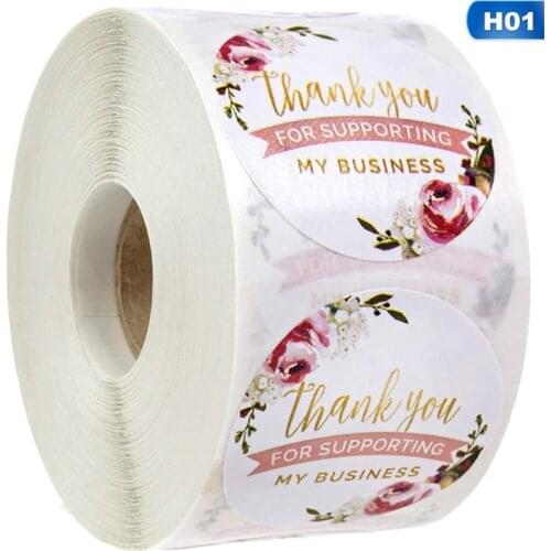 1 Inch Round Floral Thank You Seal Sticker Gift Decoration Label Thank You For Supporting My Business Label Stickers 500Pcs/roll