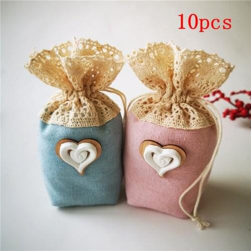 10pcs Cotton Love Packing Bag New Retractable Drawstring Lace Stitching Sachet Lavender Dried Flower Deodorant Car Empty Pocket