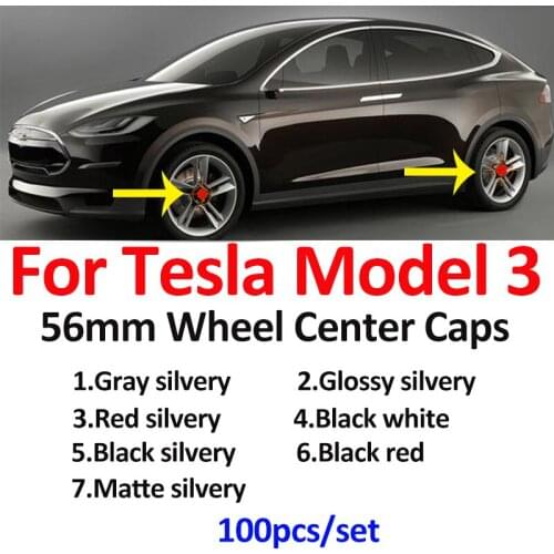100pcs/set For Tesla Model 3 Auto Wheel Center Cap Hub Covers XWC1385-01 2.2inch 56mm 57mm ABS Car Styling Red/Black