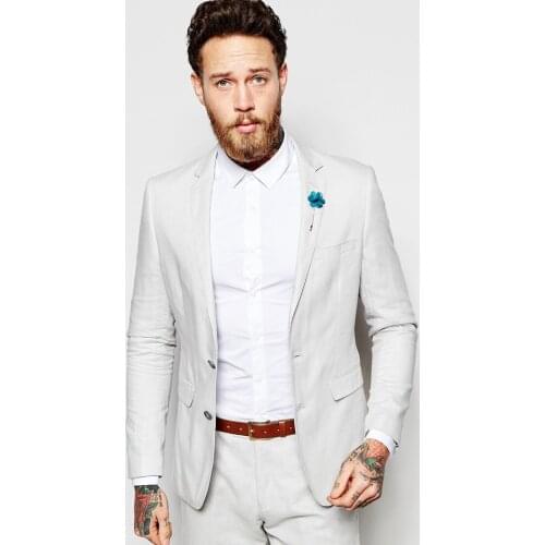 2017 Latest Coat Pant Designs Ivory White Linen Men Suit Summer Casual Slim Fit 2 Piece Tuxedo Style Suits Custom Blazer Terno