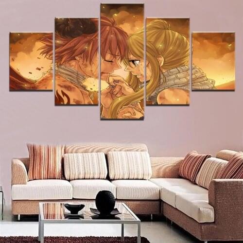 5 Piece Modern HD Print Painting Natsu And Lucy Heartfilia Anime Fairy Tail Canvas Wall Art Home Living Room Decor