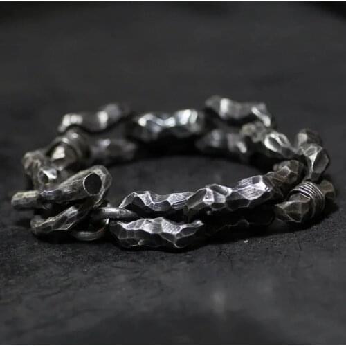 Retro Mens Bracelet Metal Irregular Chain Pothole Texture Motorcycle Rider Punk Jewelry Gift