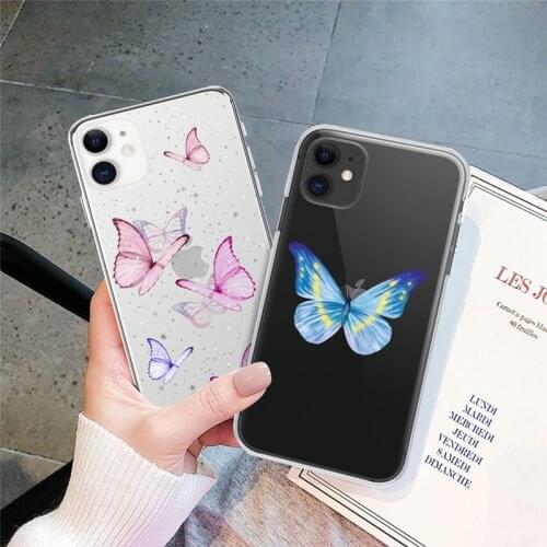 For iPhone 11 Case Transparent Butterfly Shockproof Soft Silicone Cover For iPhone 12 Pro Max X XR XS Max SE 2020 7 8 Plus