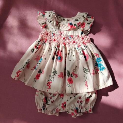Infant Girl Smocked Floral Dress Baby Smock Frocks Children Spanish Boutique Clothes Hand Made Smocking Print Dress A196