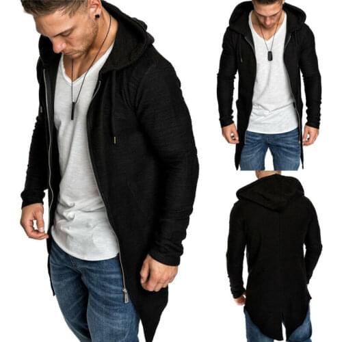 Hot Sell 2019 Men New Design Dovetail Long Style Trench Male Cool Style Zip Up Sports Jacket Long Sleeve Hooded Coat Plus Size