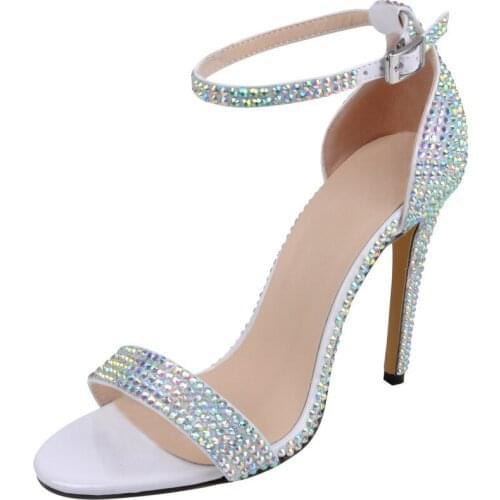 2020 Top seller - Women sandals wedding Round Toe Sequined Cloth 11CM Thin High heels Slip On Buckle Strap Rhinestones Bling