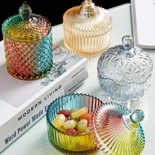 Crystal Glass Candy Jar Decorative Utensils with Lid Small Objects Jewelry Storage Jar Color Sealed Storage Box Home Decoration